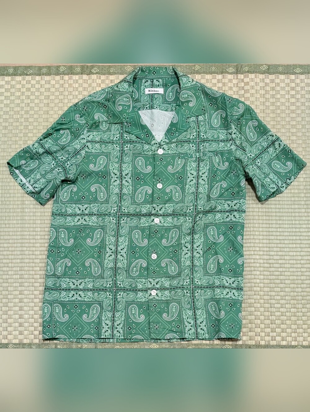 Nikben El Pino Bandana Camp Collar Shirt Green Men's Size Marge Made in Portugal